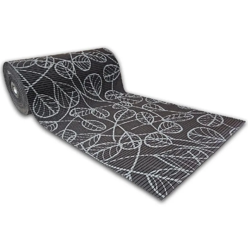 Tapete Passadeira Emborrachada Pvc Antiderrapante 0,65x4,00m Folhas Preto E Cinza