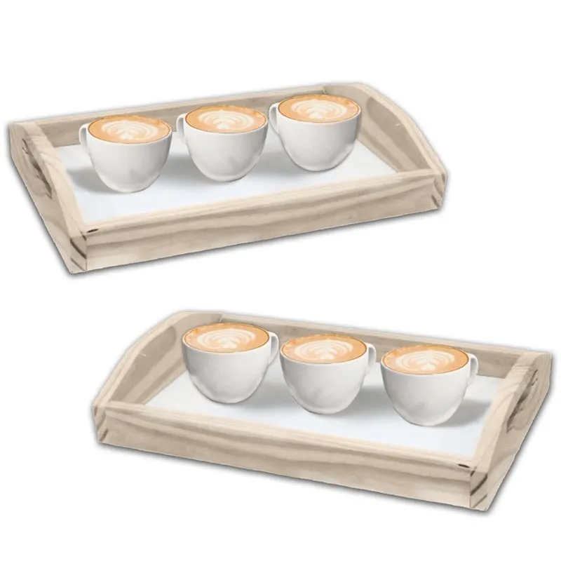 Kit 2 Bandejas de madeira para Servir Café Chá 37x26 Rústica