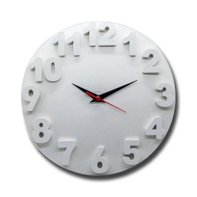 Relógio De Parede Redondo Alto Relevo 3d 30cm Delta Phr001 Branco