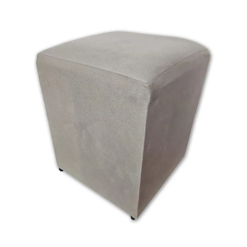 Puff Banqueta Quadrado Cubo Decorativo Courino E Suede Bege Suede
