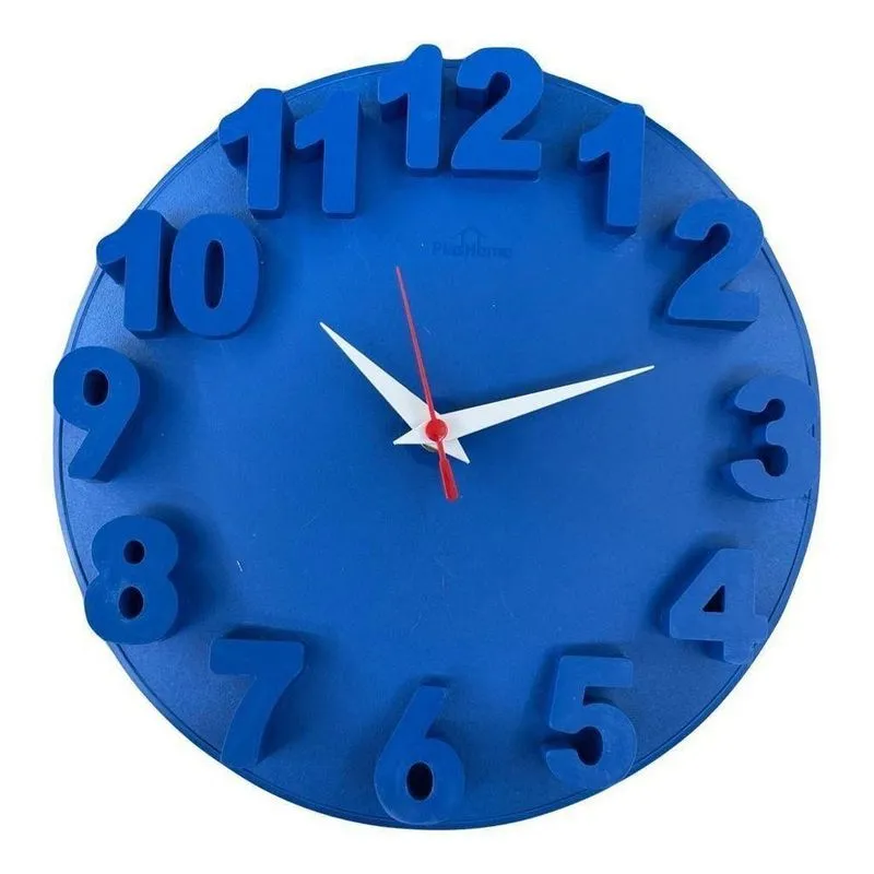 Relógio De Parede Redondo Alto Relevo 3d 30cm Delta Phr001 Azul