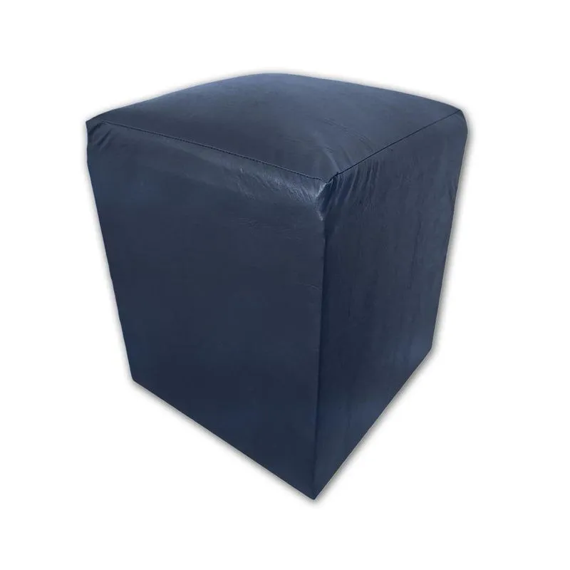 Puff Banqueta Quadrado Cubo Decorativo Courino E Suede Azul Marinho Courino