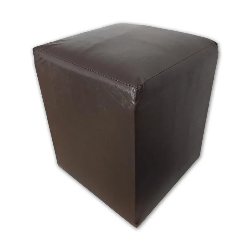 Kit 02 Mini Puff Banqueta Quadrado Decorativo Courino e Suede Marrom Courino