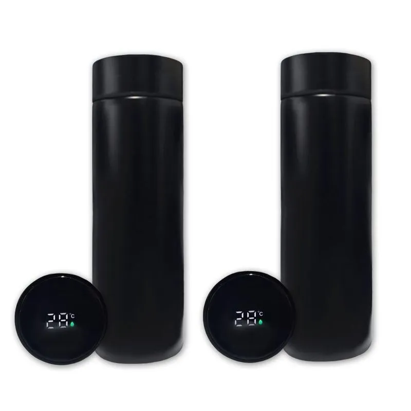 Kit 2 Garrafa Térmica Aço Inox Termômetro Digital Led 500ml Preto