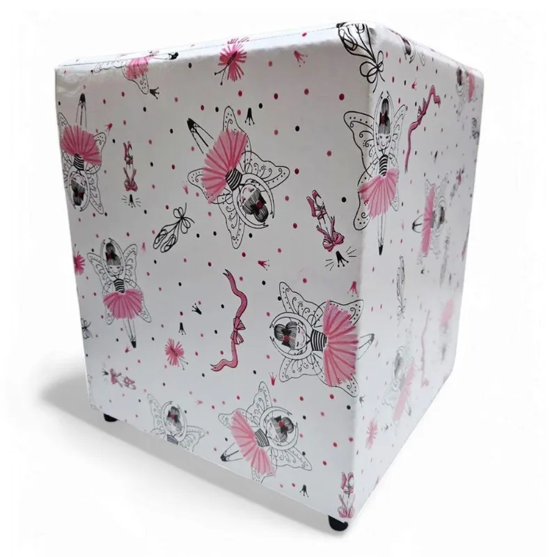 Puff Banqueta Quadrado Cubo Decorativo Courino e Suede Bailarina Rosa Courino