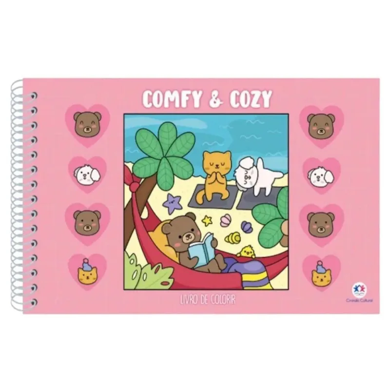 Livro De Colorir Comfy & Cozy Capa Dura Holográfica Rosa