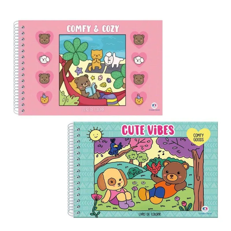 Kit 2 Livros De Colorir Comfy Capa Holográfica Verde E Rosa