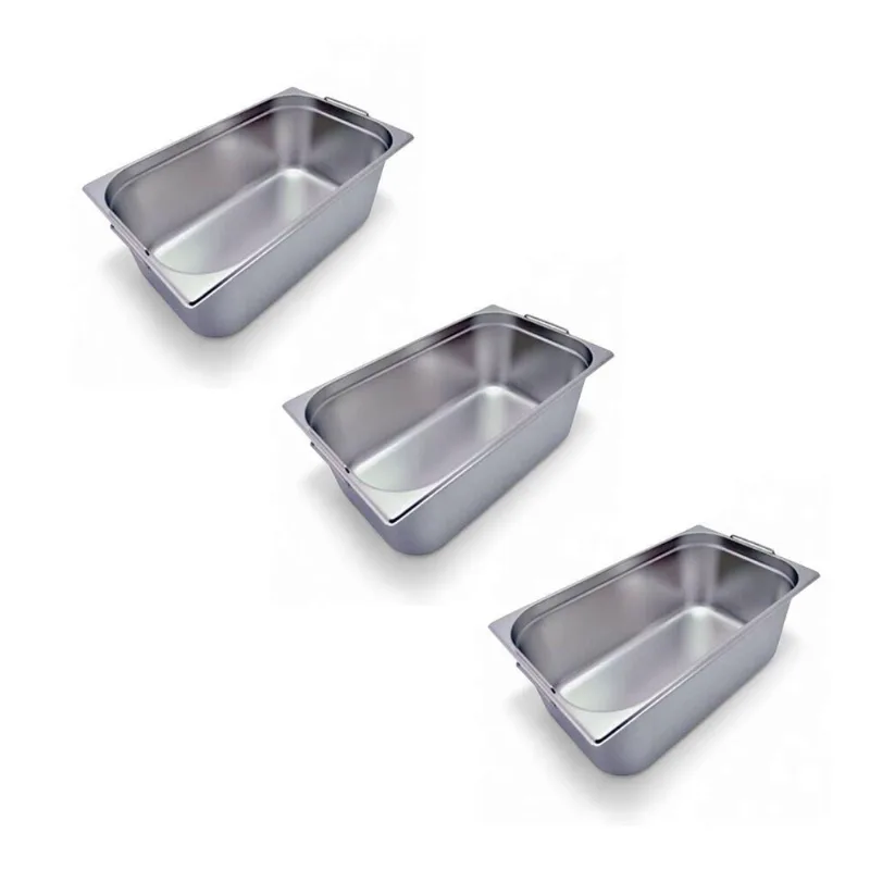 Kit 3 Cubas Gastronômica Inox Gn 1-1 150mm Com Alça Prateada