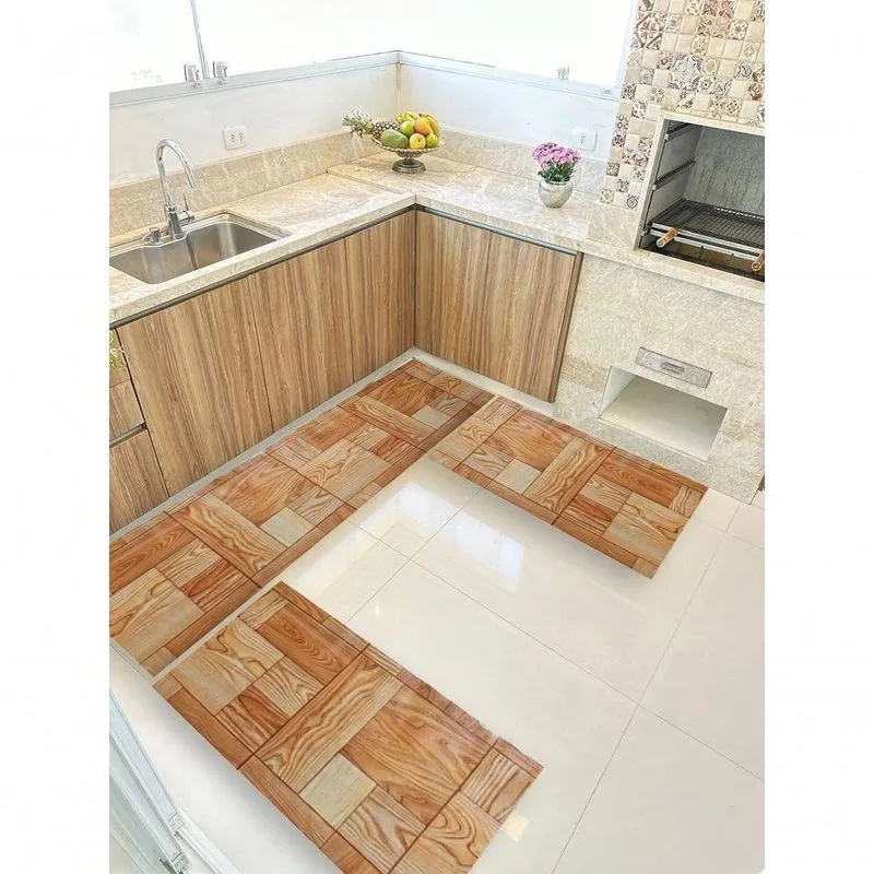 Kit 3 Peças Jogo Cozinha Passadeira Manta Vinilico Laminado Brick