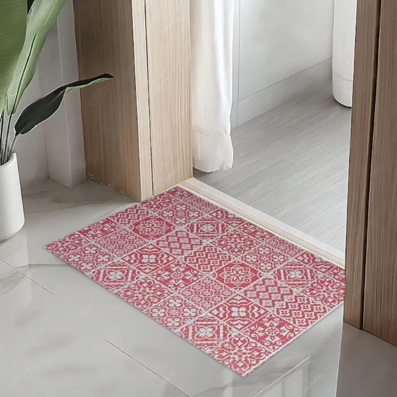 Tapete Passadeira Capacho Emborrachada Antiderrap. 0,65x1,00 Azulejo Vermelho Branco