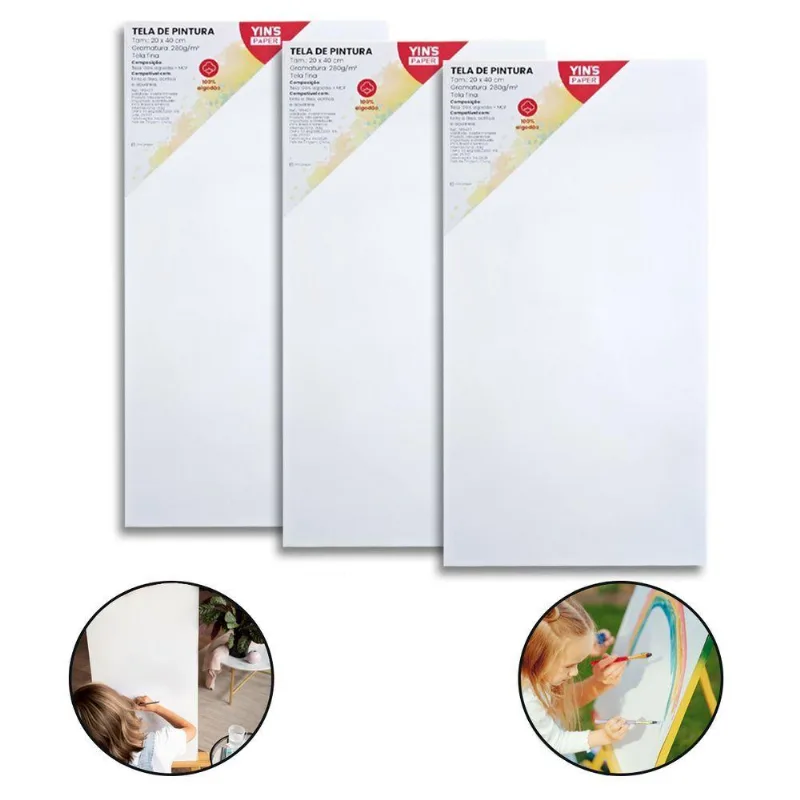 Kit 3 Telas De Pintura Fina 20x40 100% Algodão Pronta