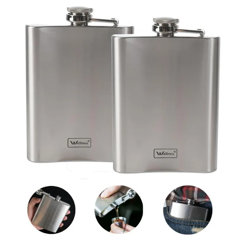 Kit 2 Cantil De Bolso Em Inox Frasco Whiskeira Porta Bebida