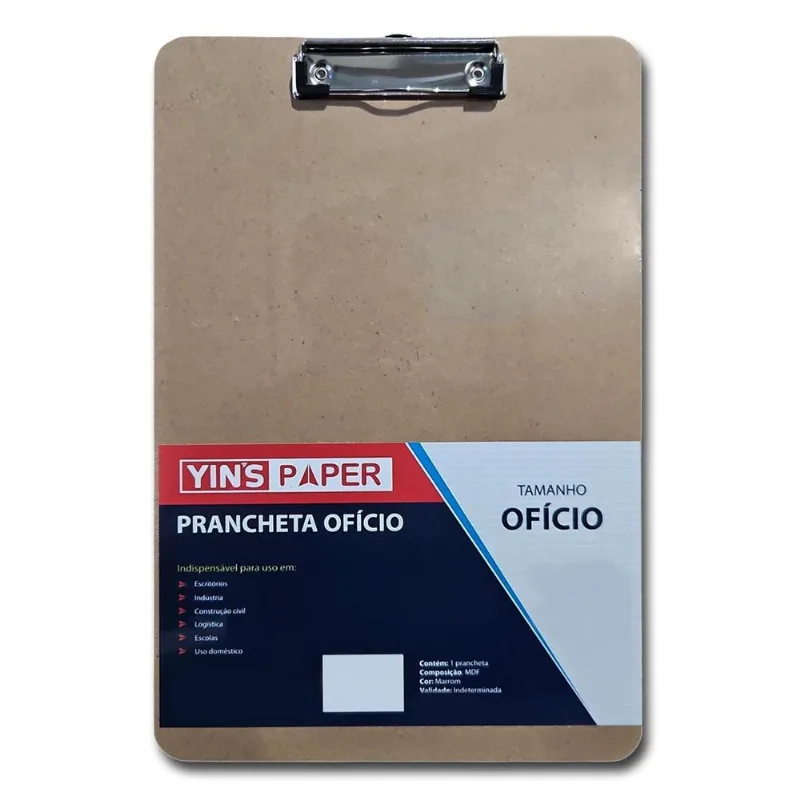 Prancheta De Madeira Ofício Mdf Com Predendor Metal 35x24