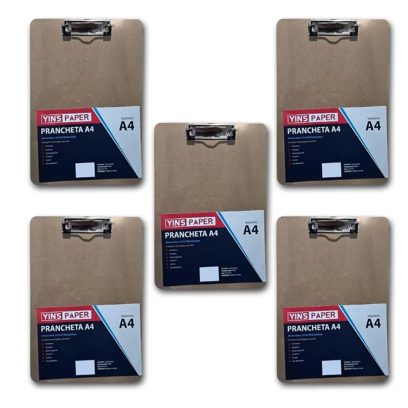 Kit 5 Pranchetas De Madeira A4 Mdf Predendor Metal 31x22