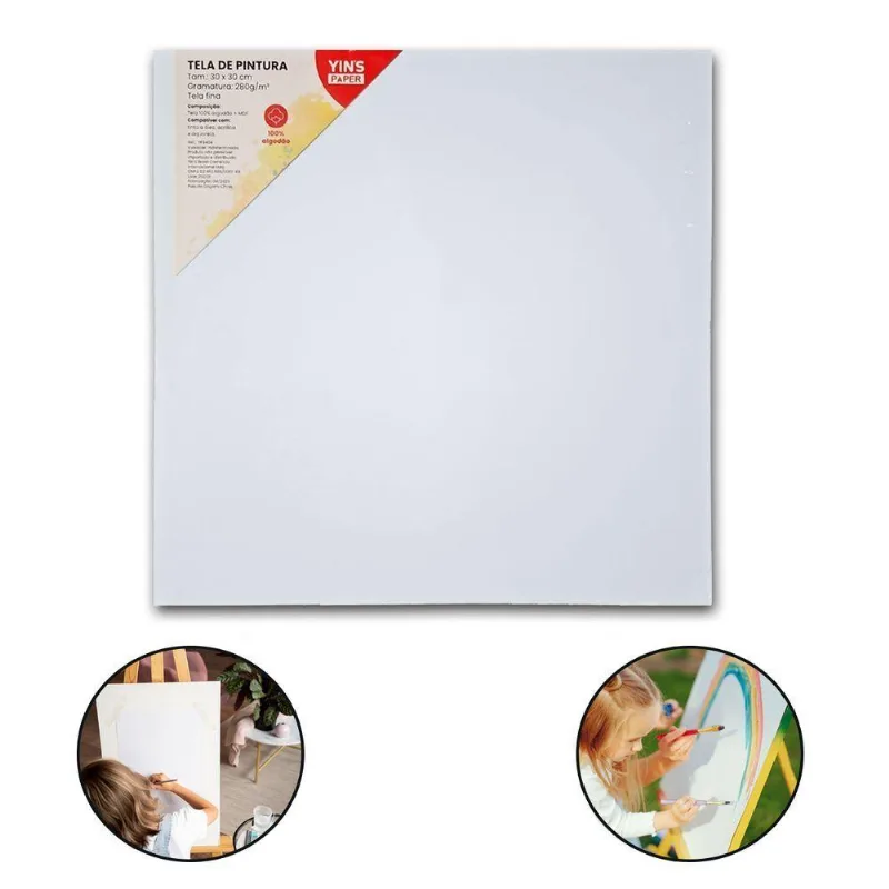 Tela De Pintura Fina 30x30 100% Algodão Pronta Qualidade Branca