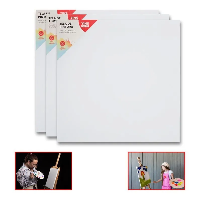 Kit 3 Telas De Pintura Comum 30x30 100% Algodão Pronta