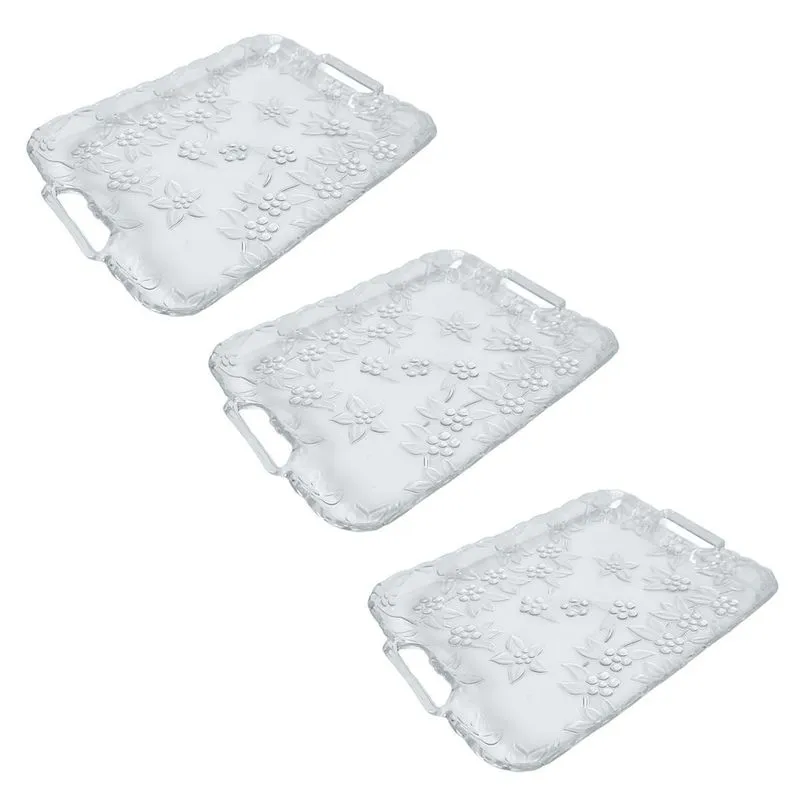Kit 3 Bandeja Transparente Acrilico Retangular Decorativo