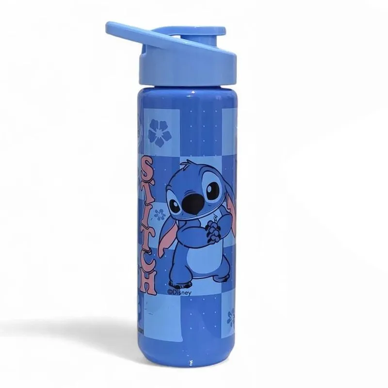 Garrafa De Água Squeeze Stitch Angel 700ml Escolar Academia Xadrez Tampa Azul