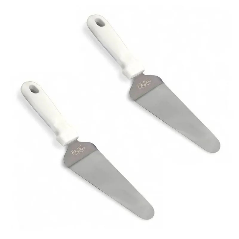Kit 2 Espátulas Para Bolo Profissional Aço Inox 26,5cm Uso Confeitaria Branco Chef Line