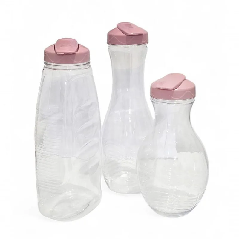 Kit 3 Garrafas Jarra Para Suco E Água Plástico Design Moderno Uso Mesa Rosa Cristal