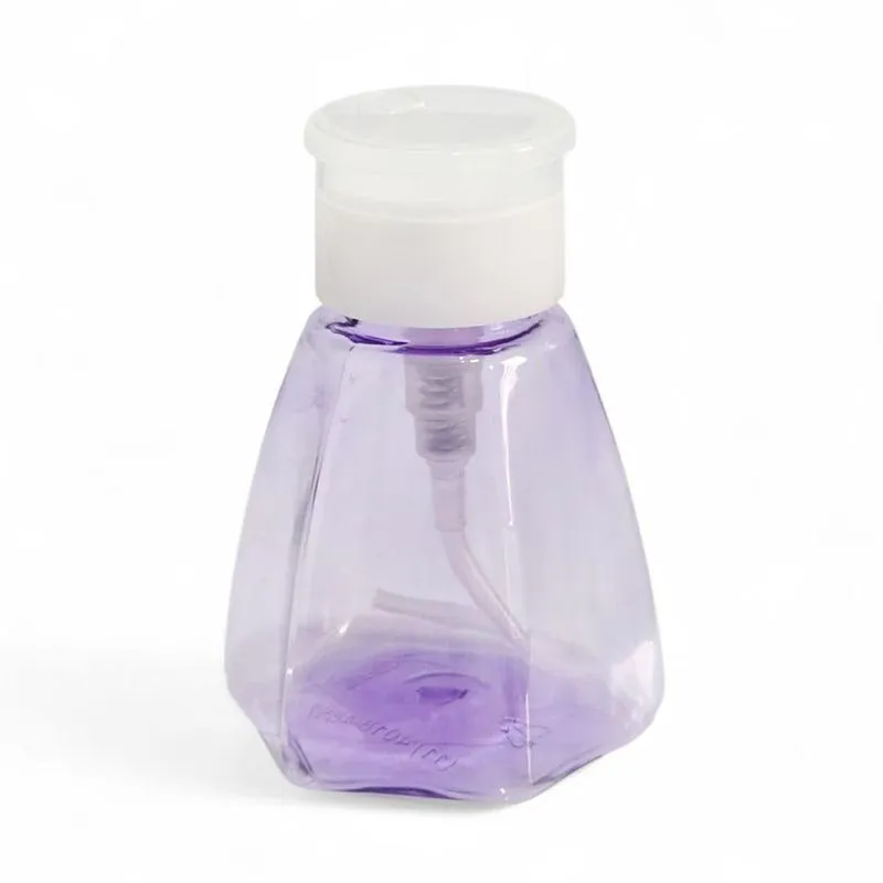 Porta Acetona Válvula Pump 180ml Plástico Reforçado Tampa Trava Para Removedor De Esmalte Lilás