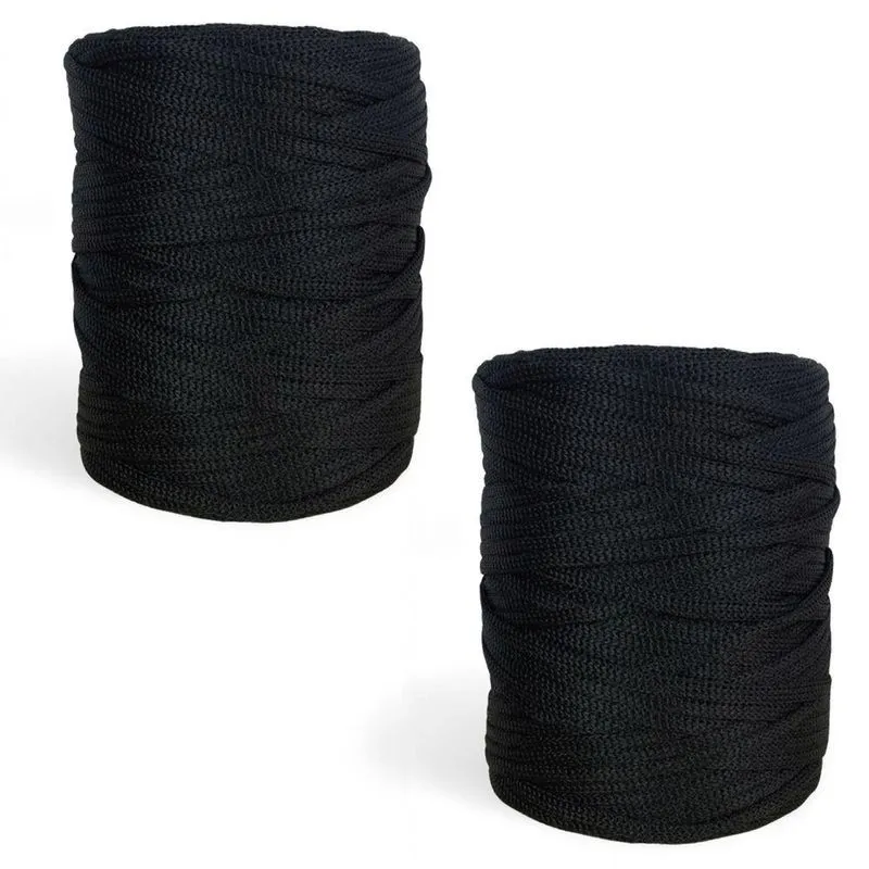 Fio Náutico Para Crochê Premium 100% Poliéster 5mm Preto Kit 2 Unidades 500g