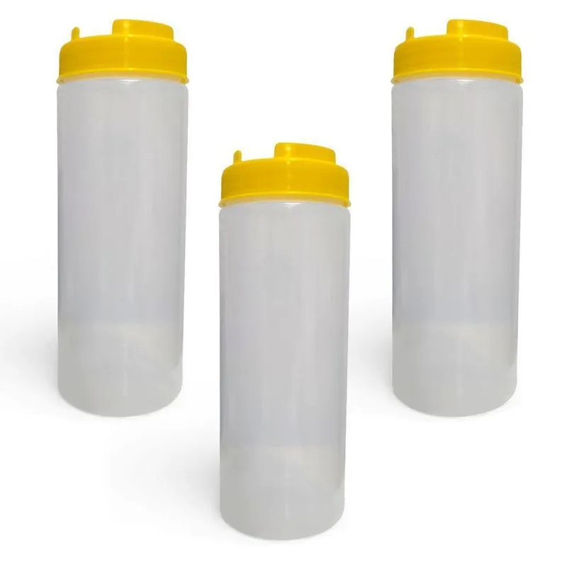 Kit 3 Bisnagas Dosadoras Lisas 600ml Para Molhos Bpa Free Amarelo Plasduran Plásticos