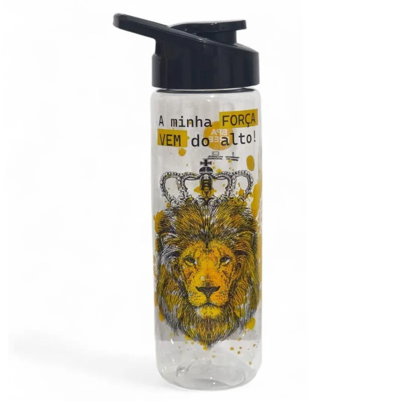Garrafa Água Squeeze Leão De Judá Fé Plástico Bpa Free Academia Escolar Preto Plasduran 700ml