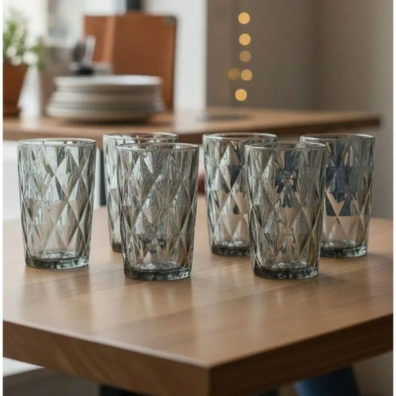 Kit 6 Copos De Vidro Diamond Collection 370ml Para Mesa Preto Wellmix