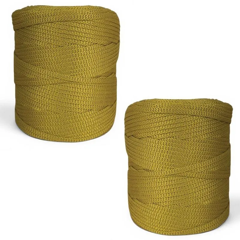 Fio Para Artesanato Fio Náutico Premium 100% Poliéster 5mm 500g Mostarda Kit 2 Unidades Premium