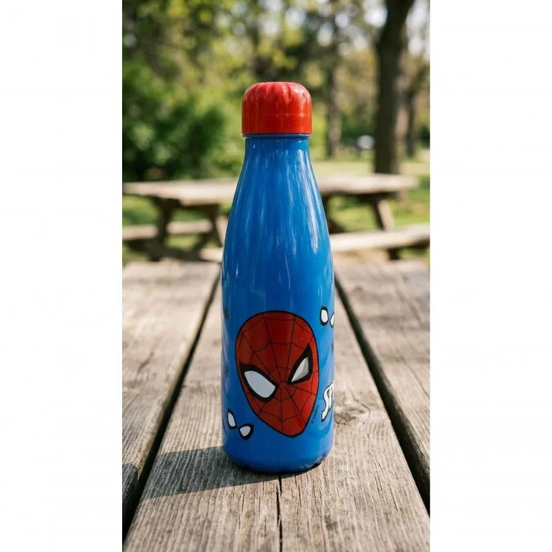 Garrafa De Água Squeeze Paris Homem Aranha 600ml Plástico Pet Resistente Azul Tampa Vermelha