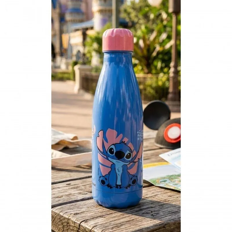Garrafa De Água Squeeze Paris Com Estampa Do Stitch Em Pet Resistente Azul Com Tampa Rosa Plasduran