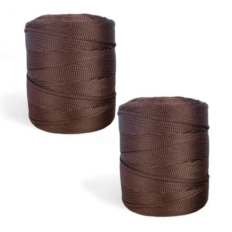 Fio Para Crochê E Macramê Fio Náutico Premium 100% Poliéster Marrom Kit Com 2 Unidades 5mm