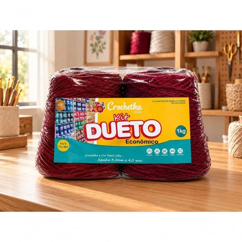 Barbante para Crochê Dueto 85% Algodão e 15% Poliéster 2 Cores Bordo e Vinho