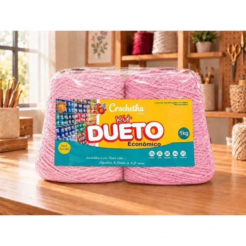 Barbante para Crochê Dueto 85% Algodão e 15% Poliéster 500g Cada Rosa e Rosa Ciclete