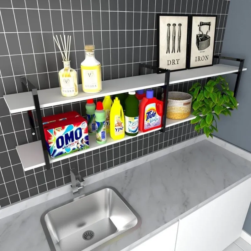 Prateleira Industrial Lavanderia Branco Off White Area De Serviço Nicho Multi Uso Estante Mdf