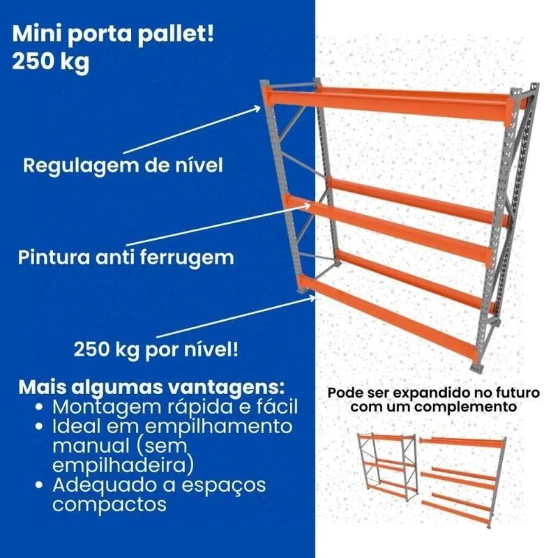 Mini Porta Pallet Inicial Continuação 250 Kg Nivel Conjunto Paletes Palete Módulo 200x180x60
