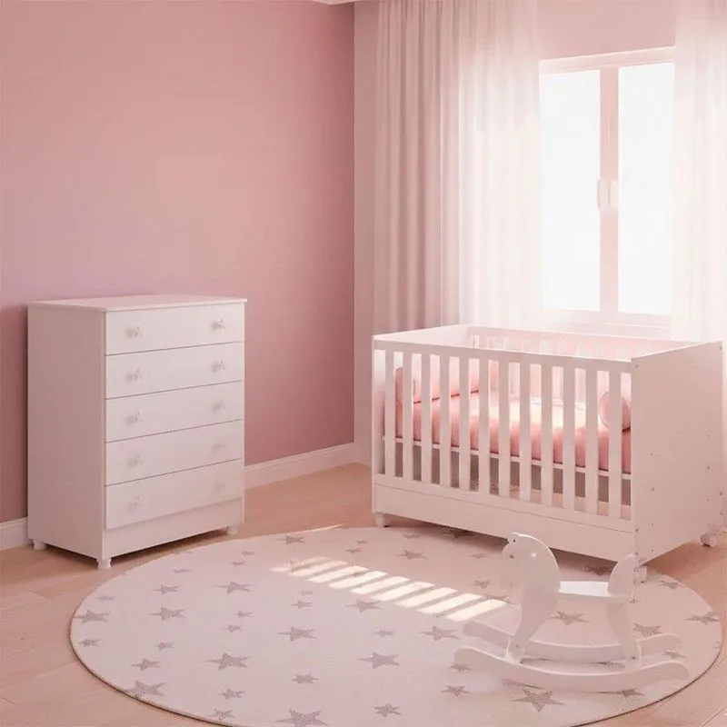 Quarto De Bebê Doce Sonho 4 Gavetas Mdp 15-mdf Tamanho 79cm Rosa Qmovi