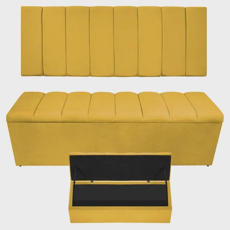 Kit Cabeceira e Calçadeira Sevilha P02 160 cm Queen Size Corano Amarelo - Amarena Móveis