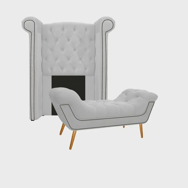 Kit Cabeceira e Calçadeira Veneza 100 cm Solteiro Corano Branco - Amarena Móveis