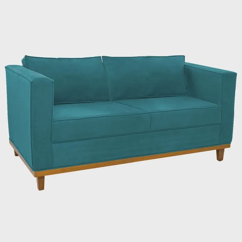 Sofá 2 Lugares Europa Suede Azul Turquesa Amarena Móveis