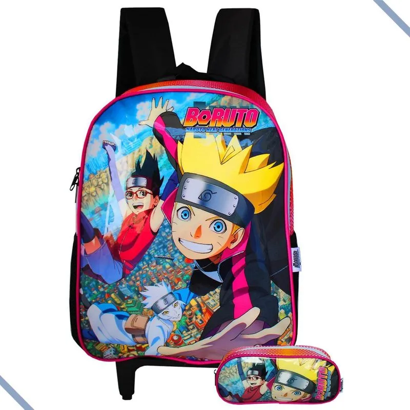 Mochila Rodinha Boruto + Estojo Naruto Next Generations Rosa