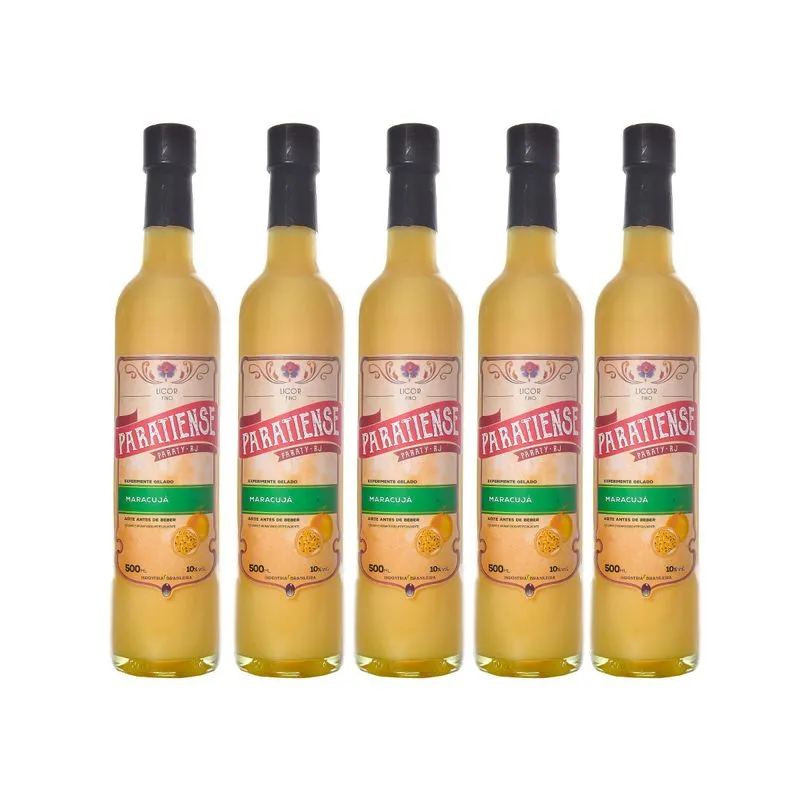 Kit 5 Licores De Maracujá Paratiense 500 Ml Páscoa Namorado