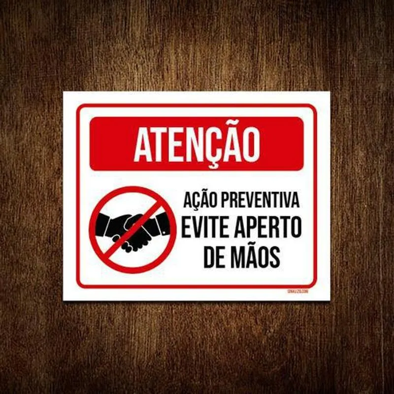 Kit 5 Placas Atenção - Evite Aperto De Mãos