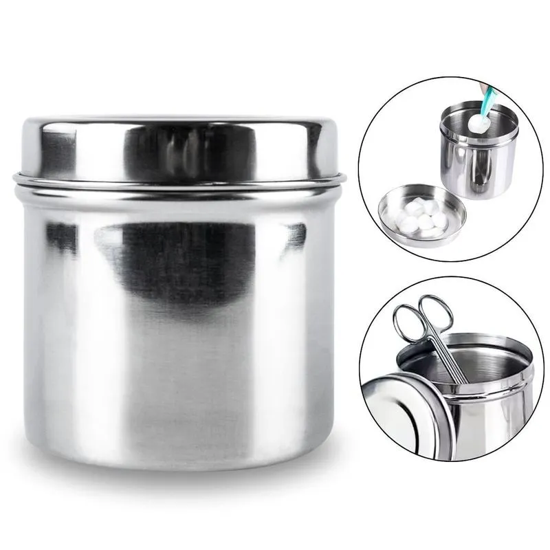 Frasco Armazenamento Aço Inox 8cm Gaze Algodão Consultório