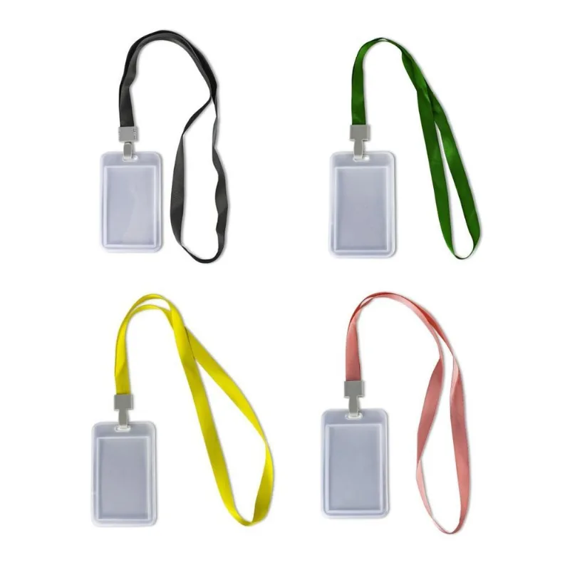 Kit 4 Porta Crachá Cartão Transparente Cordão Cores Sortidas