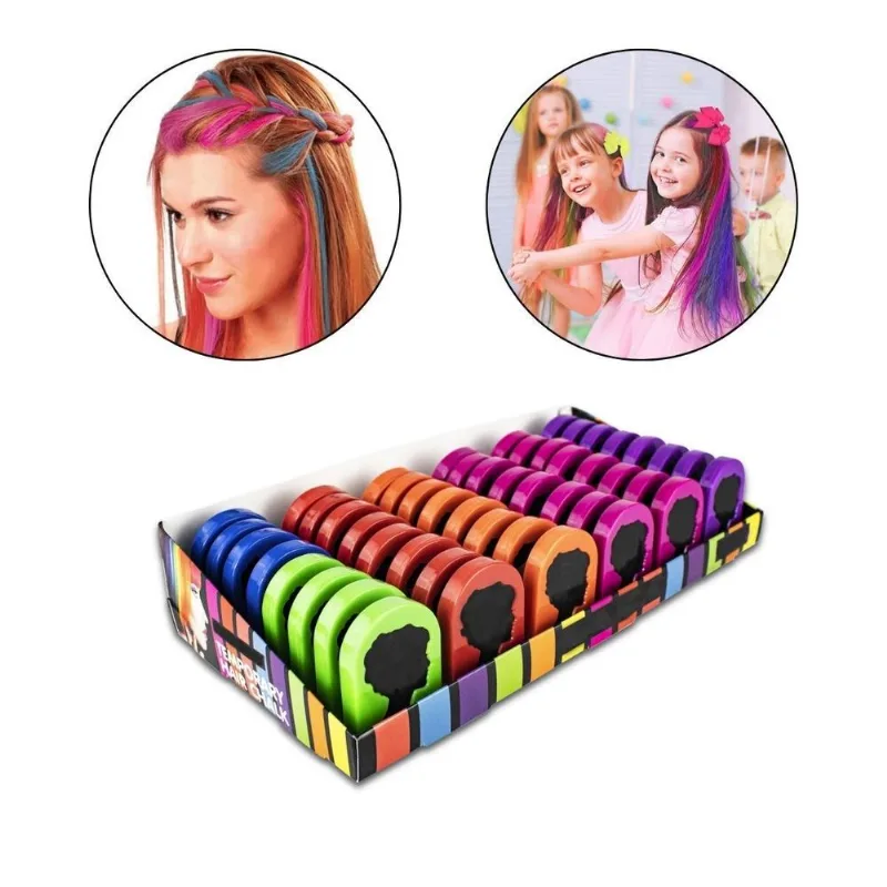 Kit 48 Unidades Giz Tinta Lavável Cabelo Colorido, 6 Cores