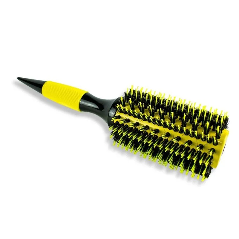 Escova Cabelo Redonda Cerda Dupla Profissional Amarela 40mm