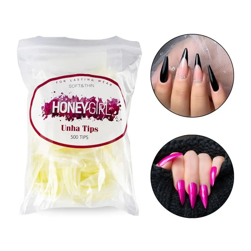 500 Tips Stiletto Natural Leitosa Unhas De Gel Honey Girl