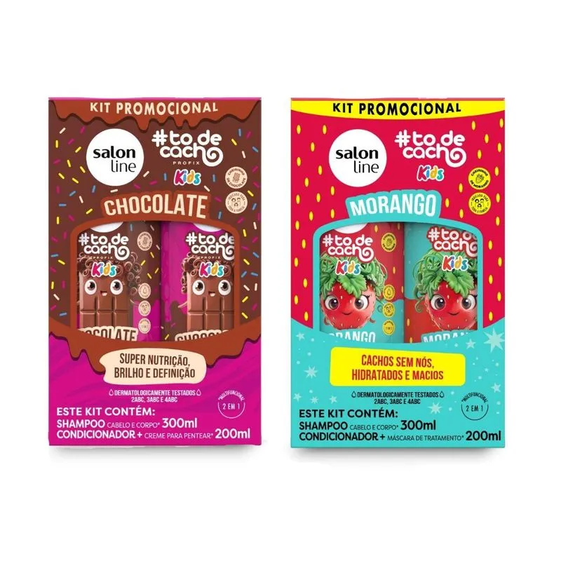 2 Kits Shampoo Condicionador Chocolate + Morango, Salon Line
